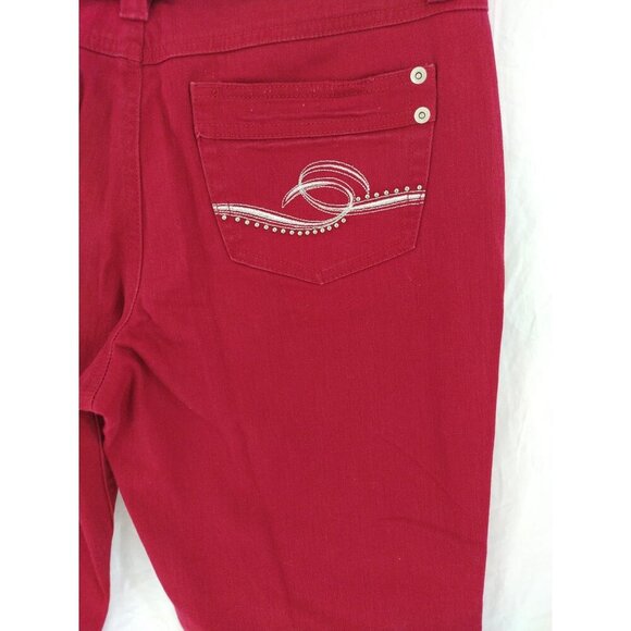 Gitano Women's Red Wide Leg Jeans with Silver Studded Belt, Size 12, NWT - Picture 7 of 9
